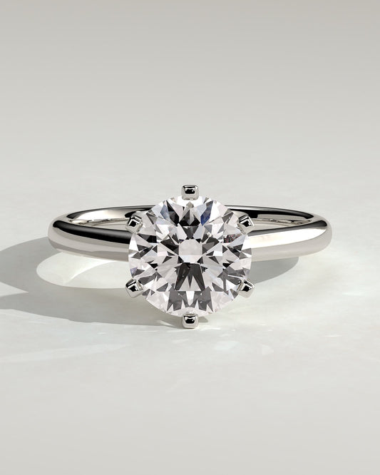 Gabrielle - Round Claw Solitaire with Square Tips and Solid Cathedral High Setting Engagement Ring - Platinum