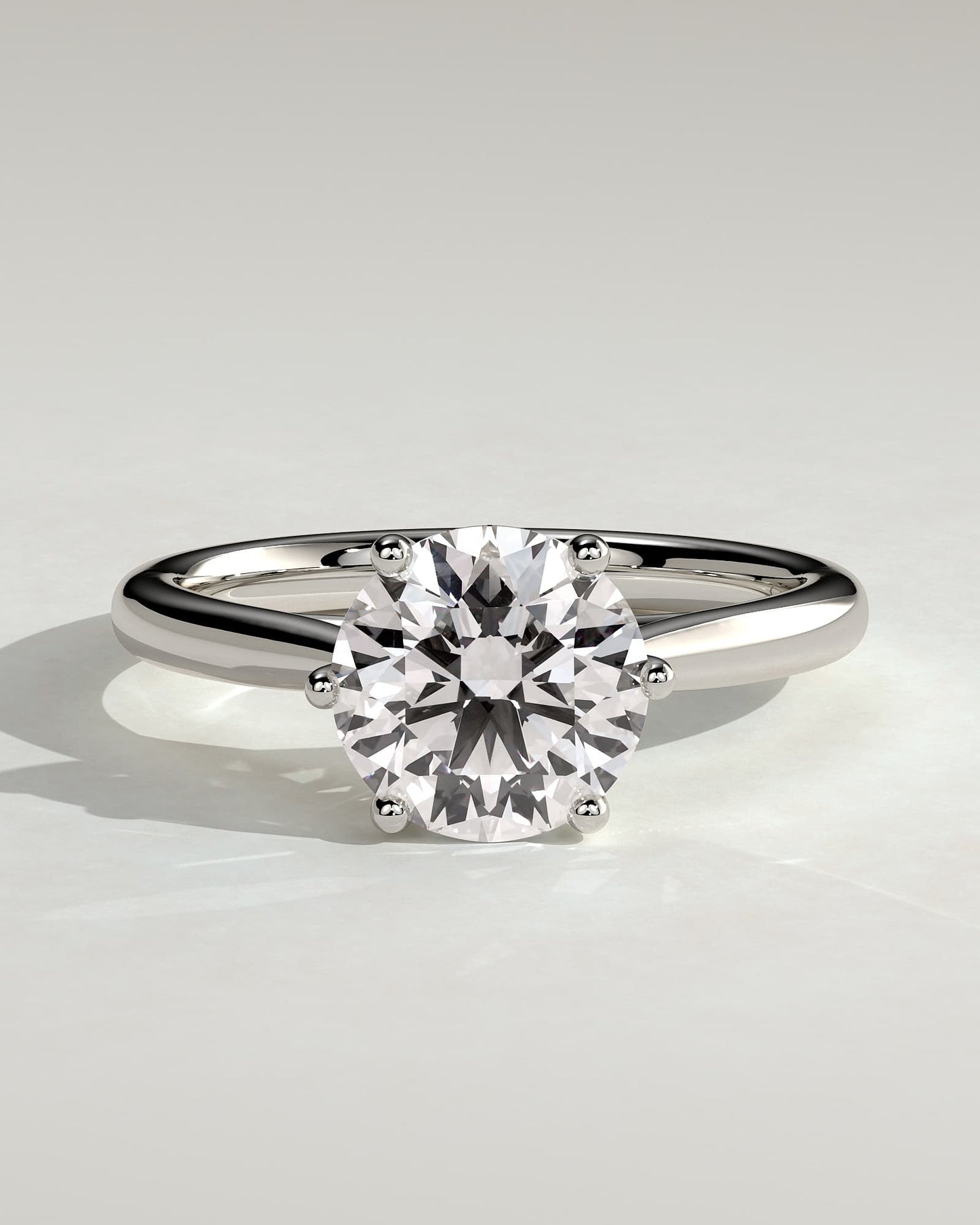 Delilah - Round Claw Solitaire with Open Trellis Gallery and Cathedral Low Setting Engagement Ring - White Gold