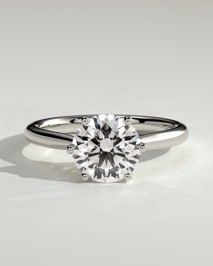 Delilah - Round Claw Solitaire with Open Trellis Gallery and Cathedral Low Setting Engagement Ring - White Gold