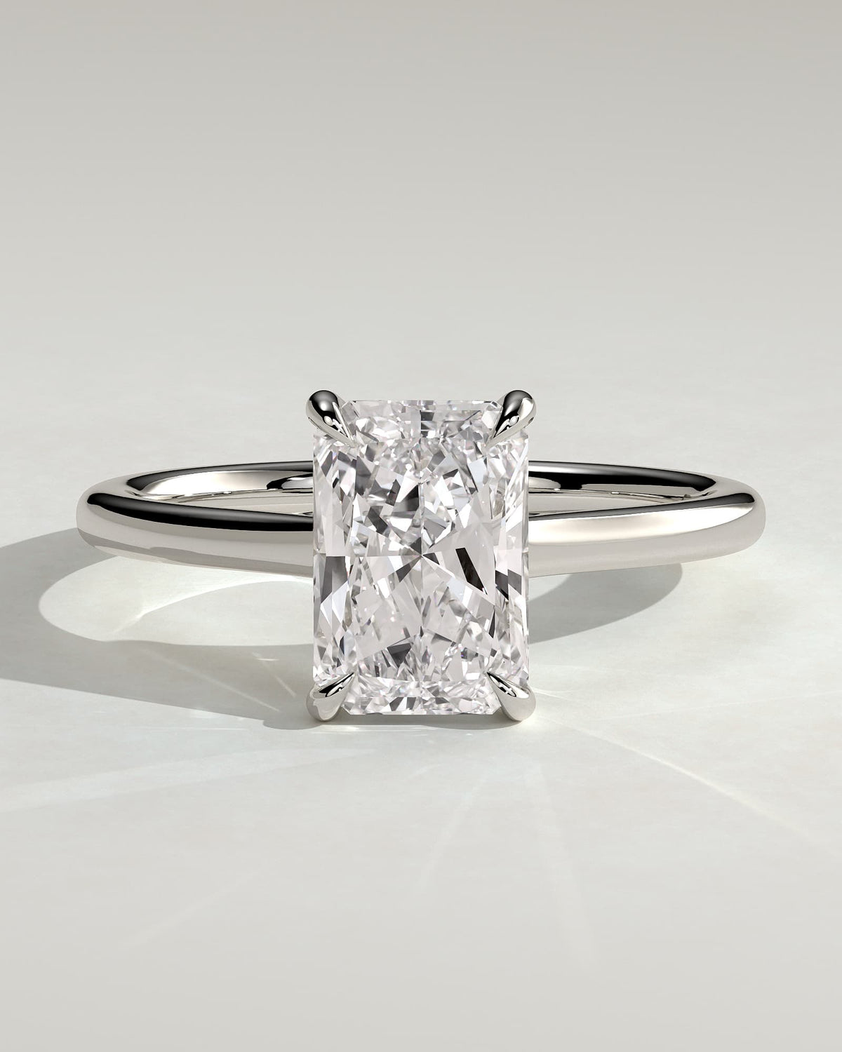 Dakota - Radiant Claw Solitaire with Cathedral Low Setting and Open Trellis Gallery Engagement Ring - White Gold