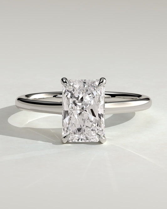 Dakota - Radiant Claw Solitaire with Cathedral Low Setting and Open Trellis Gallery Engagement Ring - White Gold