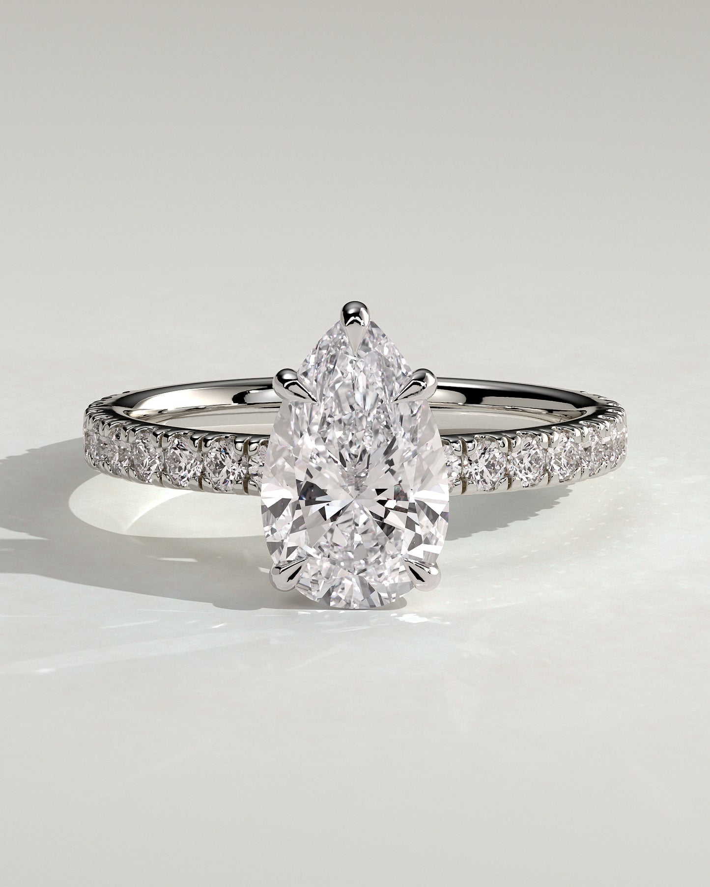 Brynlee - Pear Claw Solitaire with Pave Band Engagement Ring - Platinum - White Gold / Platinum 2ct