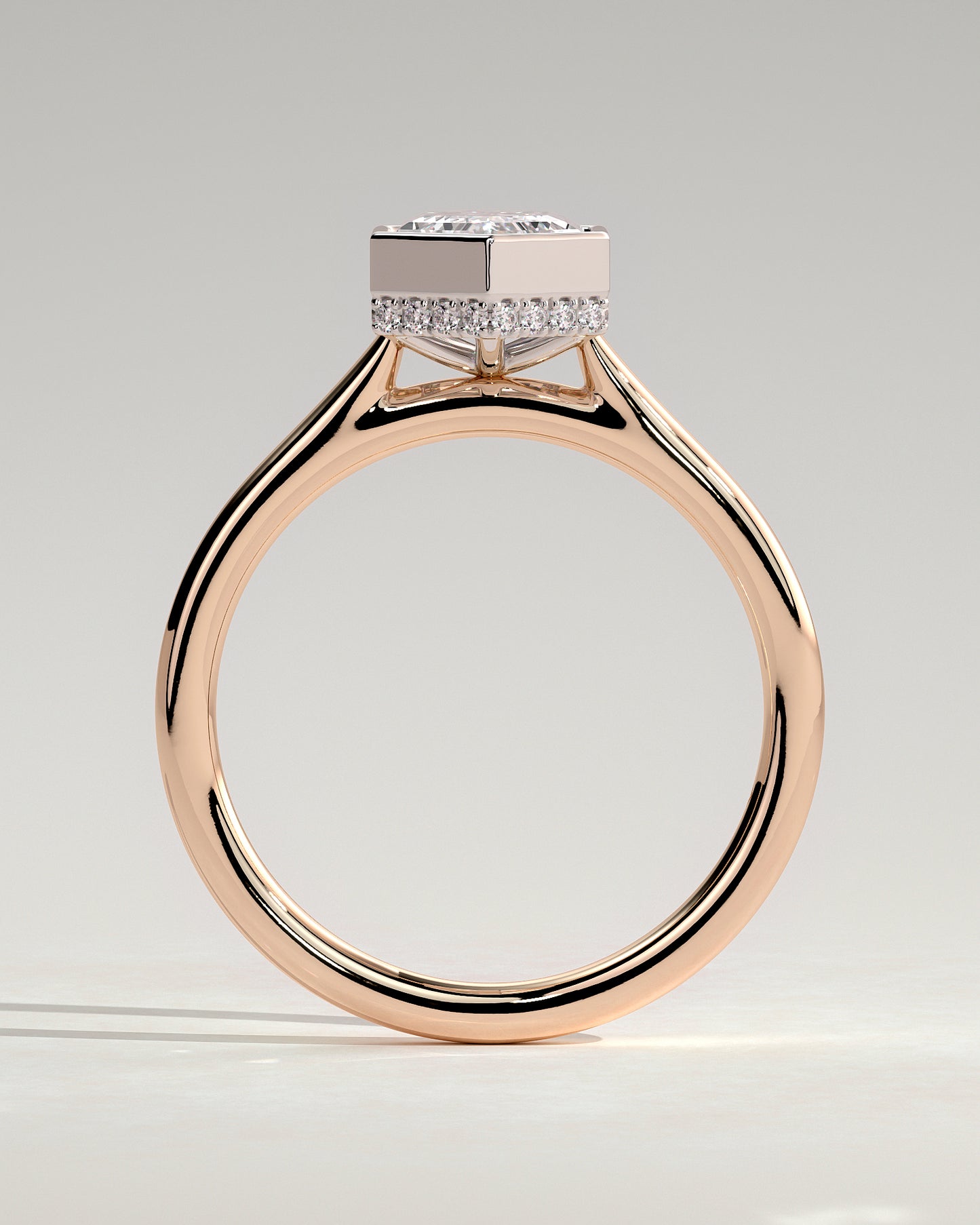 Gloria - Elongated Hexagon Bezel Solitaire with Hidden Halo and Cathedral High Setting Engagement Ring - Rose Two-Tone - Rose Two-Tone 2ct
