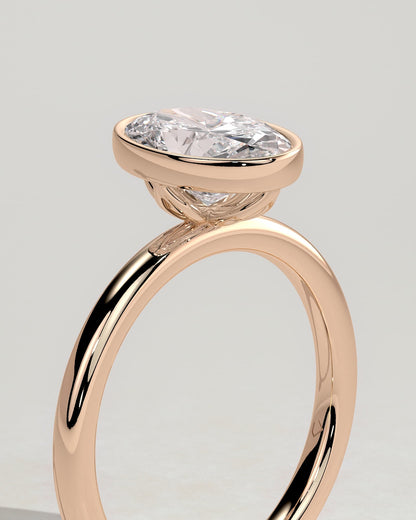 Armani - Oval Bezel Solitaire with Petal Gallery Engagement Ring - Rose Gold