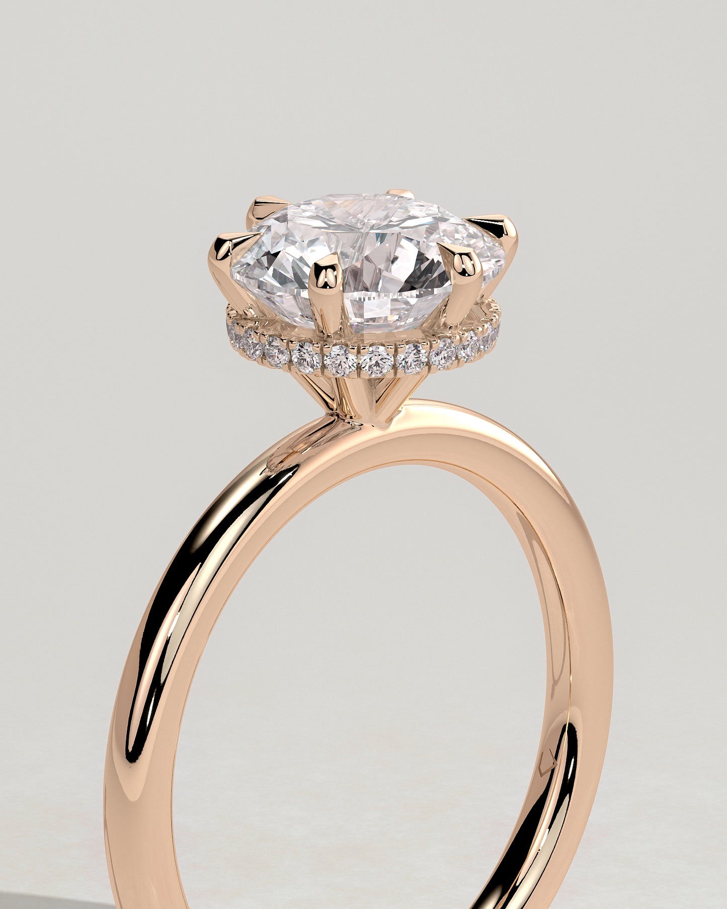 Aria - Round Claw Solitaire with Wrap Around Hidden Halo Engagement Ring - Rose Gold - Rose Gold 2ct