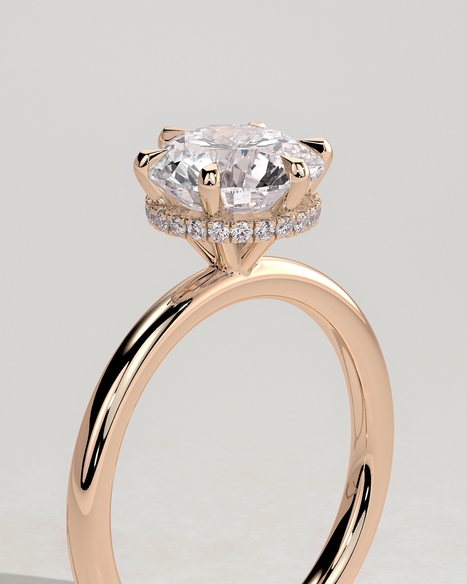 Aria - Round Claw Solitaire with Wrap Around Hidden Halo Engagement Ring - Rose Gold - Rose Gold 2ct