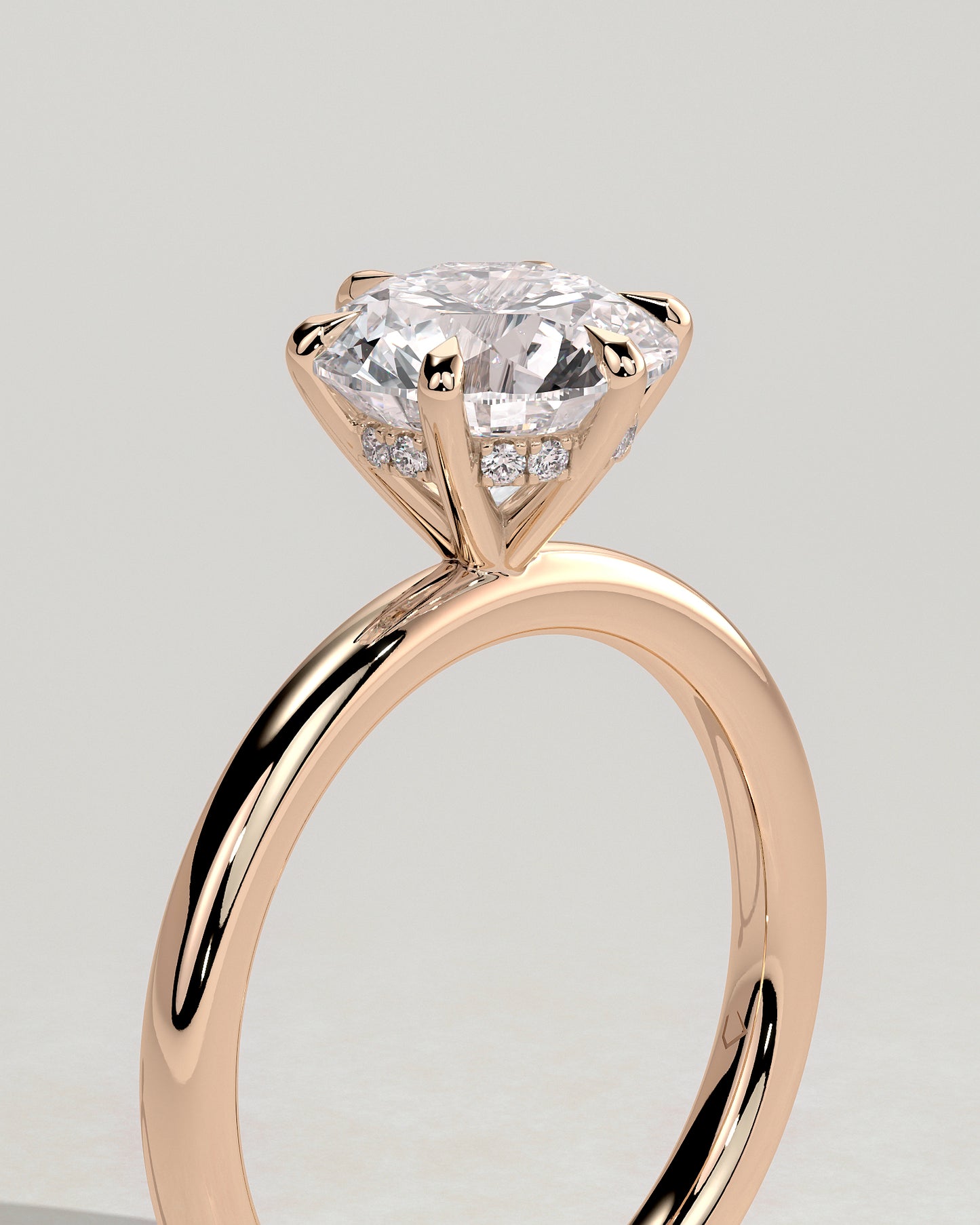 Anna - Round Claw Solitaire with Hidden Halo Engagement Ring - Rose Gold - Rose Gold 2ct