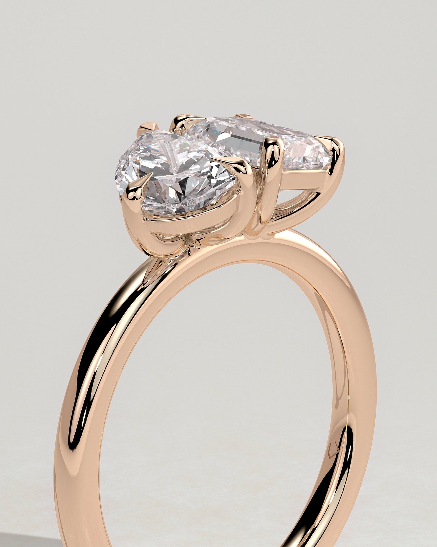 Amor - Pear and Emerald Claw Toi et Moi Engagement Ring - Rose Gold - Rose Gold 2ct