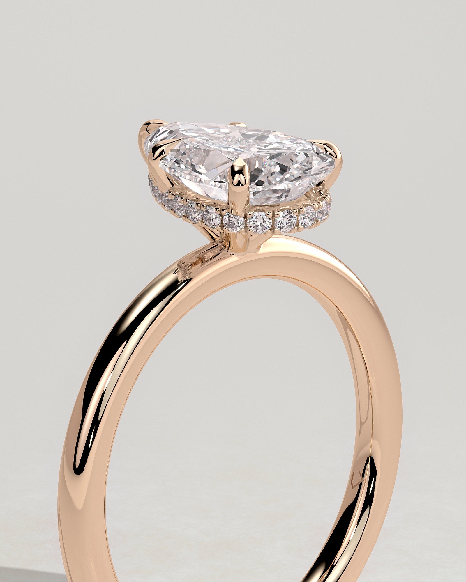 Ainsley - Pear Claw Solitaire with Wrap Around Hidden Halo Engagement Ring - Rose Gold - Rose Gold 2ct