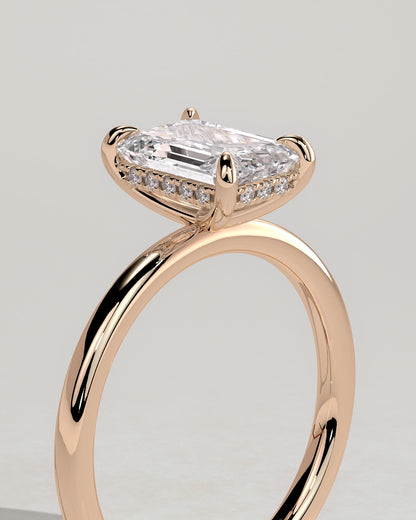Alice - Emerald Claw Solitaire with Hidden Halo Engagement Ring - Rose Gold - rose gold - Lara Jewels