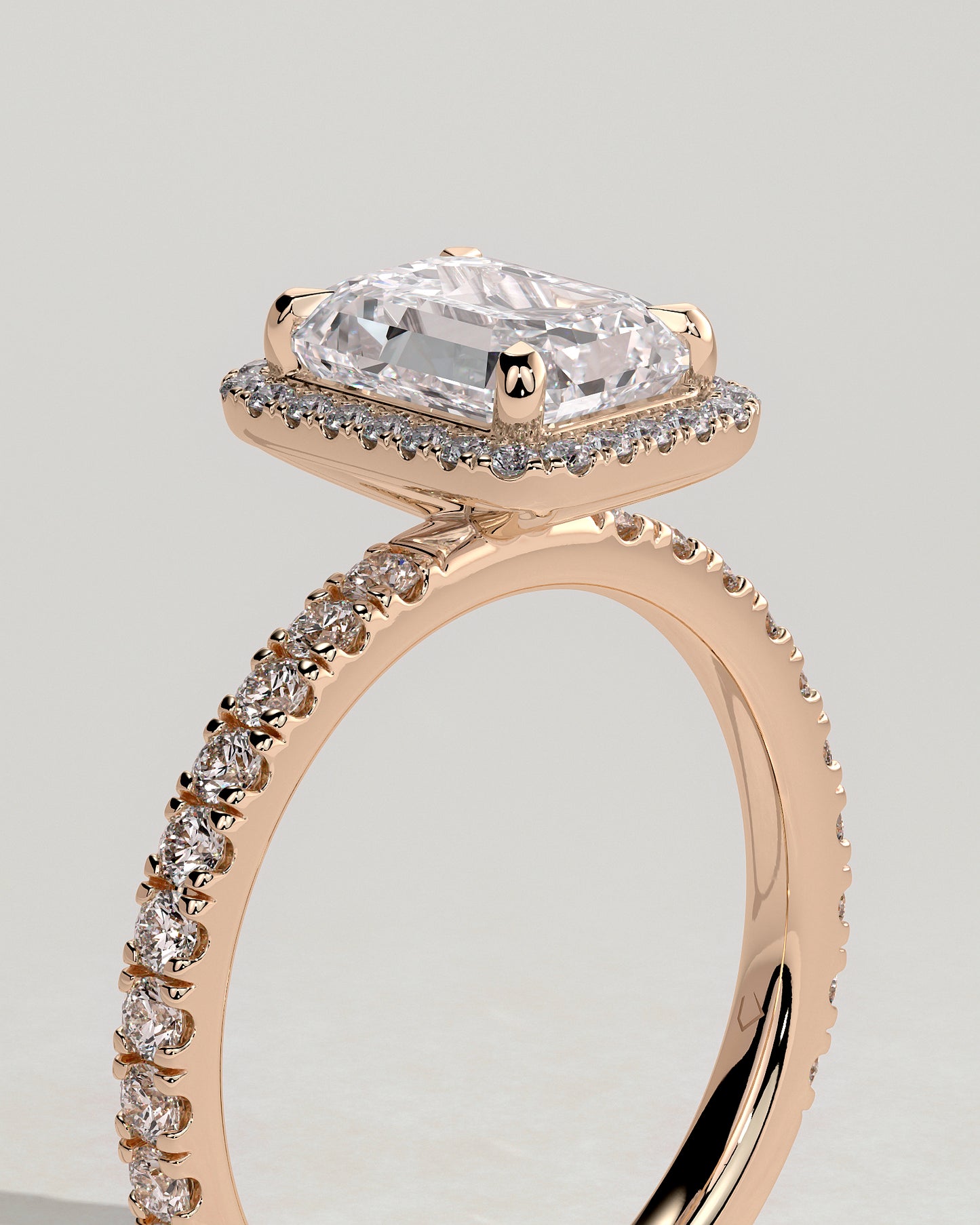 Analyce - Emerald Claw Solitaire with Halo and Pave Band Engagement Ring - Rose Gold - Rose Gold 2ct