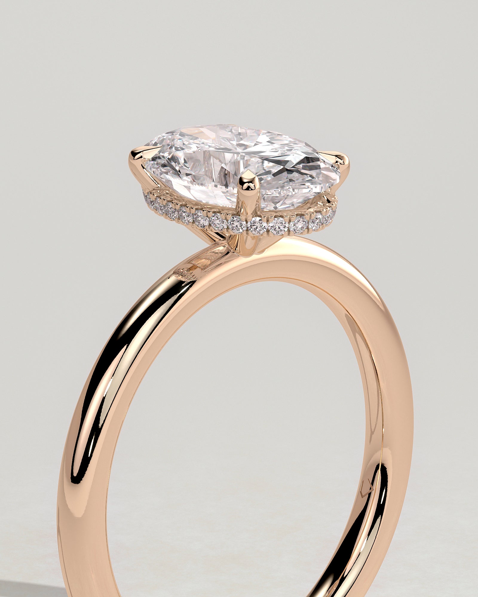 Cecilia - Oval Claw Solitaire with Wrap Around Hidden Halo Engagement Ring - Rose Gold - Rose Gold 2ct