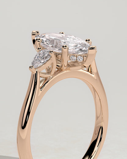 Hannah - Marquise Claw Trilogy with Pear Side Stones and Hidden Halo Engagement Ring - Rose Gold