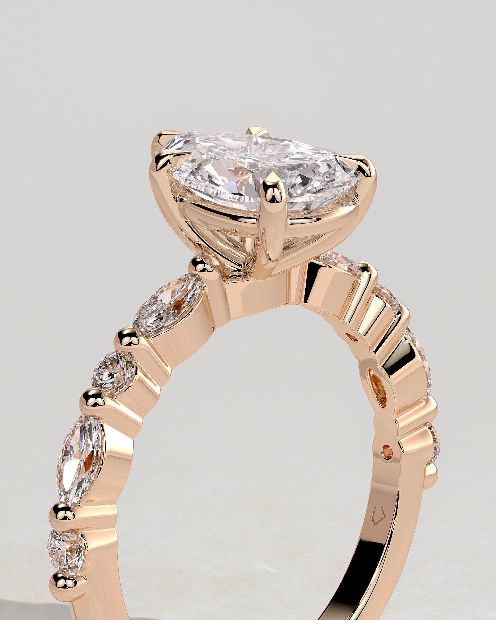 Jacinta - Pear Claw Solitaire with Marquise and Round Accent Stones Engagement Ring - Rose Gold - Rose Gold 2ct