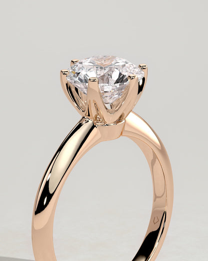 Caroline - Round Claw Solitaire with Knife Edge Band Engagement Ring - Rose Gold