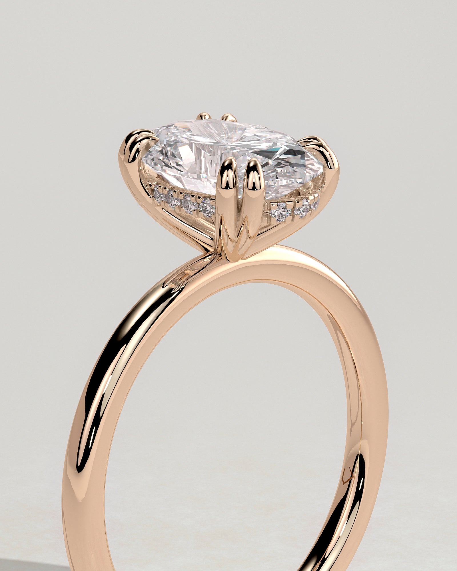 Avery - Oval Double Claw Solitaire with Hidden Halo Engagement Ring - Rose Gold - Rose Gold 2ct