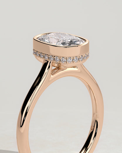 Everleigh - Elongated Cushion Bezel Solitaire with Hidden Halo and Cathedral High Setting Engagement Ring - Rose Gold