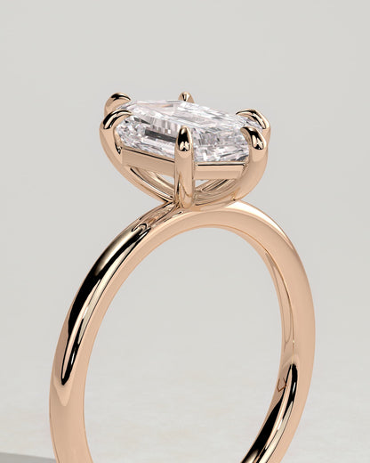Cynthia - Classic Elongated Hexagon Claw Solitaire Engagement Ring - Rose Gold