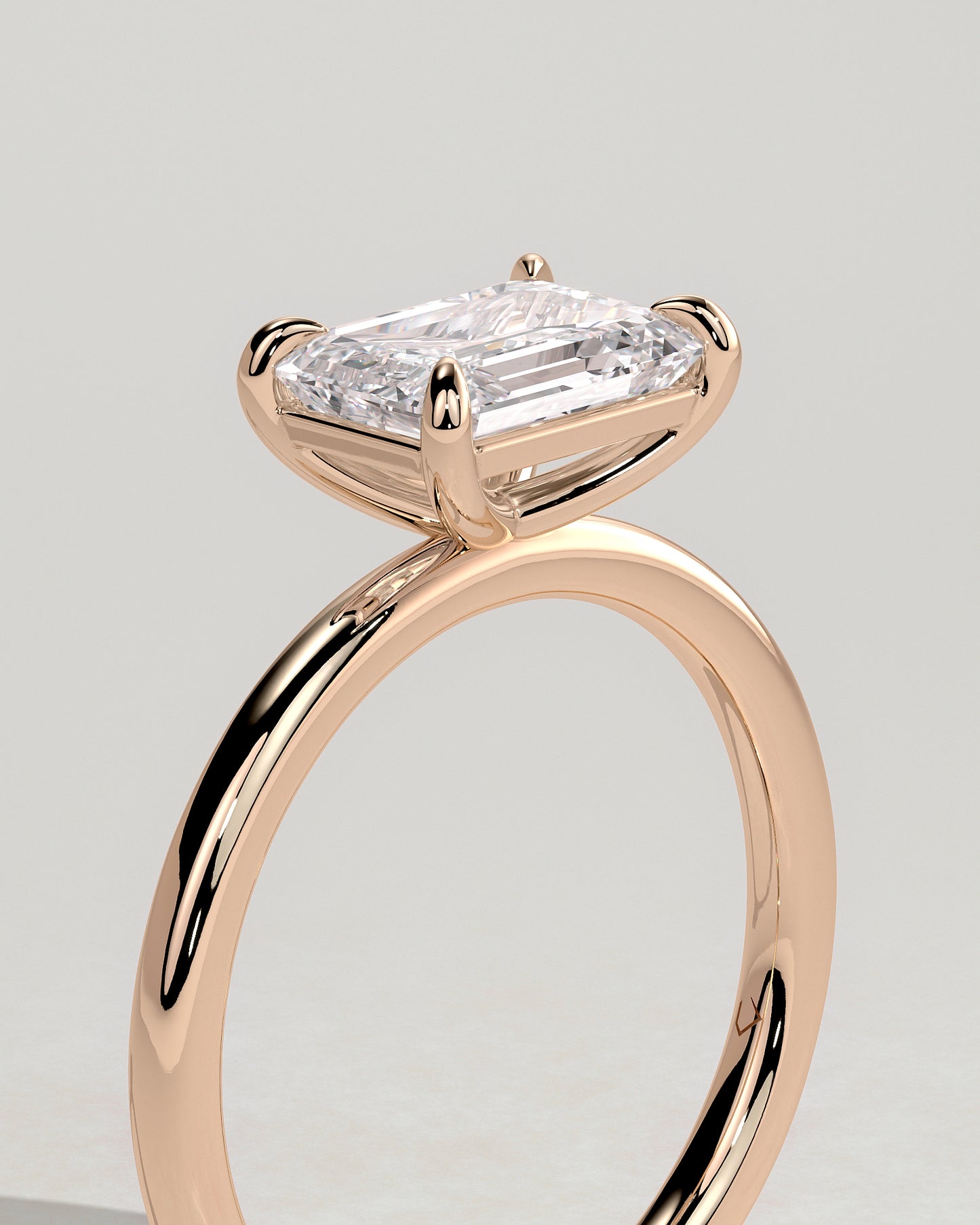 Debbie - Emerald East West Claw Solitaire Engagement Ring - Rose Gold - Rose Gold 2ct
