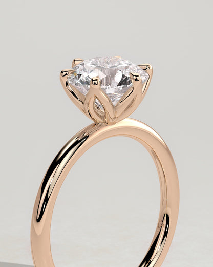 Iris - Round Claw Solitaire with Petal Gallery Engagement Ring - Rose Gold