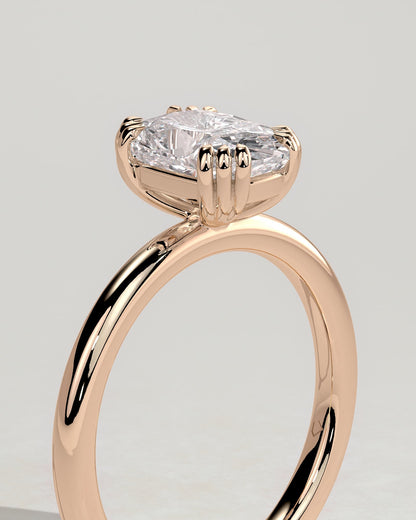 Helena - Elongated Cushion Triple Claw Solitaire Engagement Ring - Rose Gold