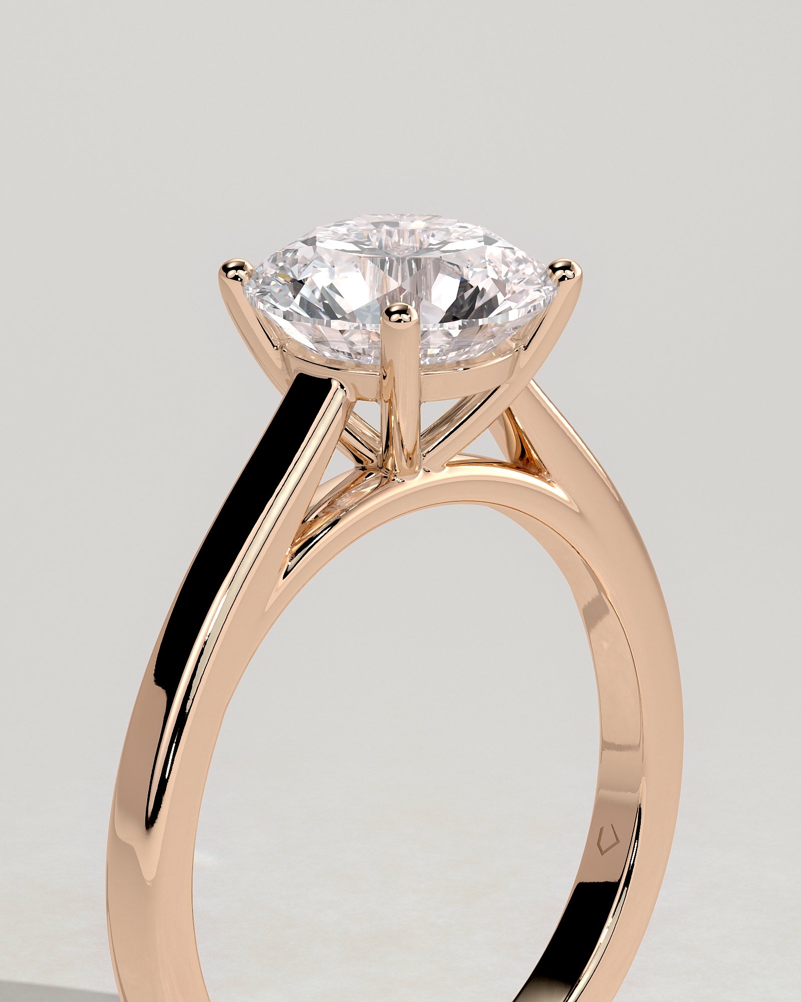 Georgia - Round Claw Solitaire with Flat Band and Cathedral High Setting Engagement Ring - Rose Gold - Rose Gold 2ct