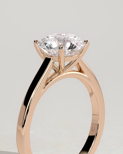 Georgia - Round Claw Solitaire with Flat Band and Cathedral High Setting Engagement Ring - Rose Gold