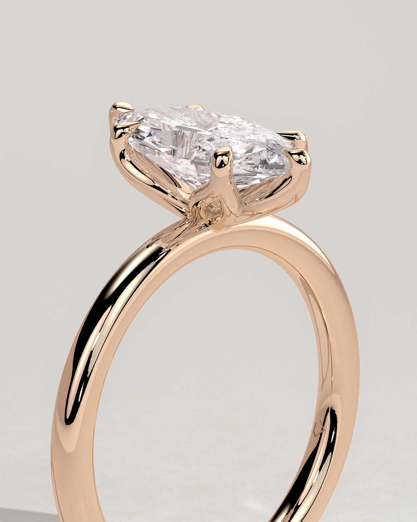 Eve - Marquise Claw Solitaire with Petal Gallery Engagement Ring - Rose Gold - Rose Gold 2ct