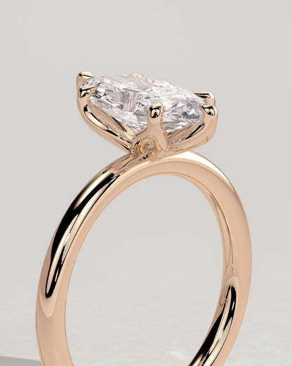 Eve - Marquise Claw Solitaire with Petal Gallery Engagement Ring - Rose Gold