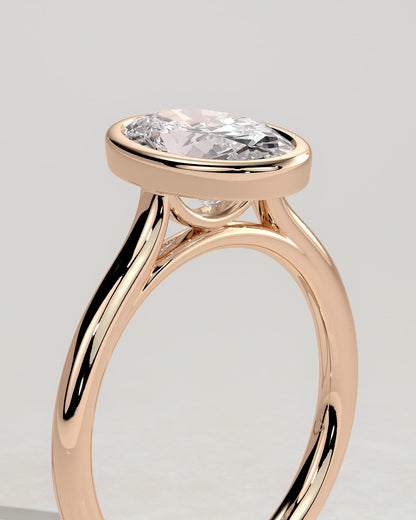 Daphne - Oval Bezel Solitaire with Cathedral High Setting Engagement Ring - Rose Gold