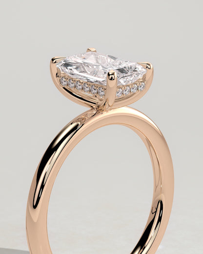 Carly - Radiant Claw Solitaire with Hidden Halo Engagement Ring - Rose Gold