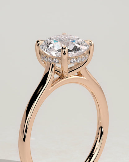 Bonnie - Round Claw Solitaire with Hidden Halo and Cathedral High Setting Engagement Ring - Rose Gold