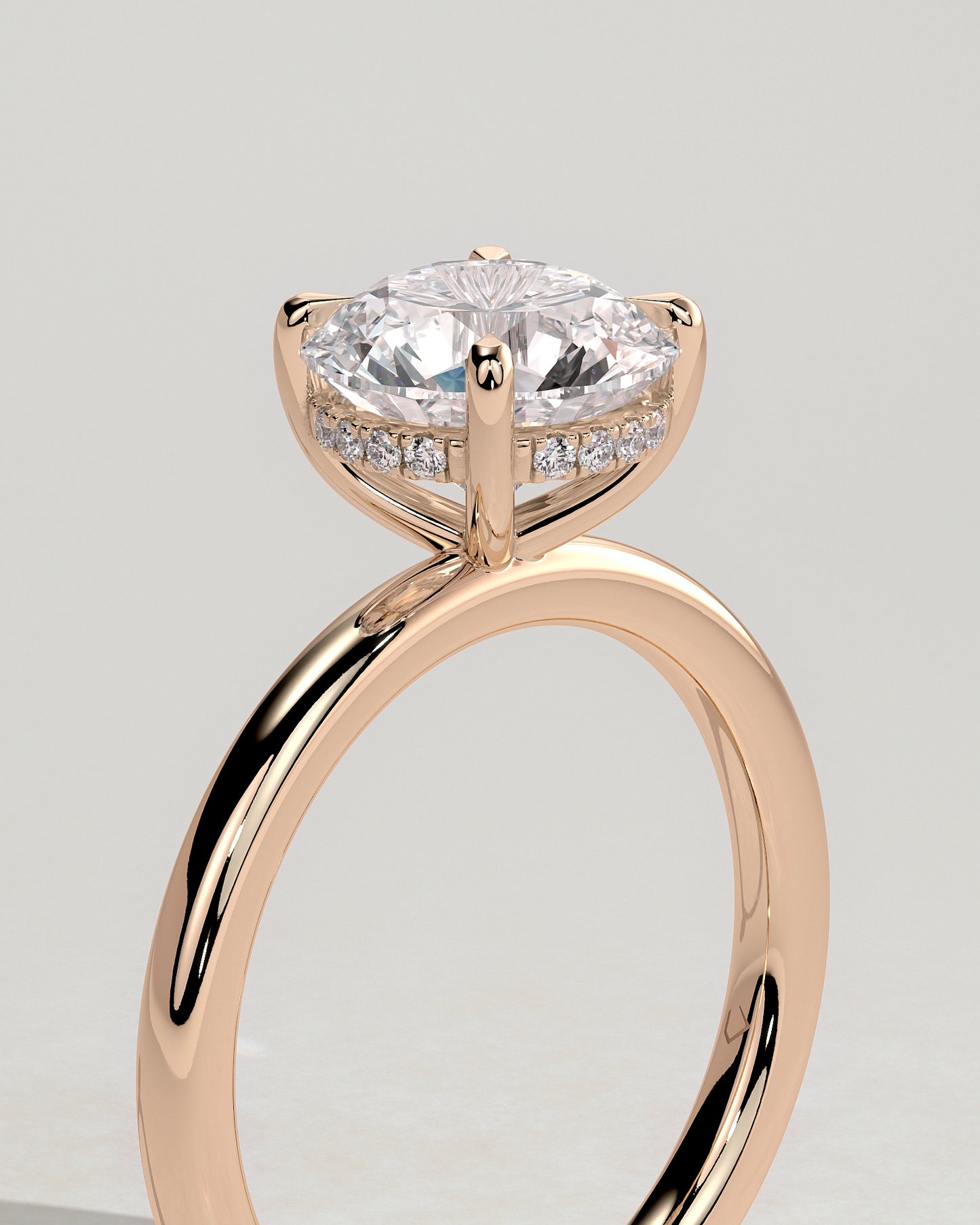 Bindi - Round Claw Solitaire with Hidden Halo Engagement Ring - Rose Gold - Rose Gold 2ct