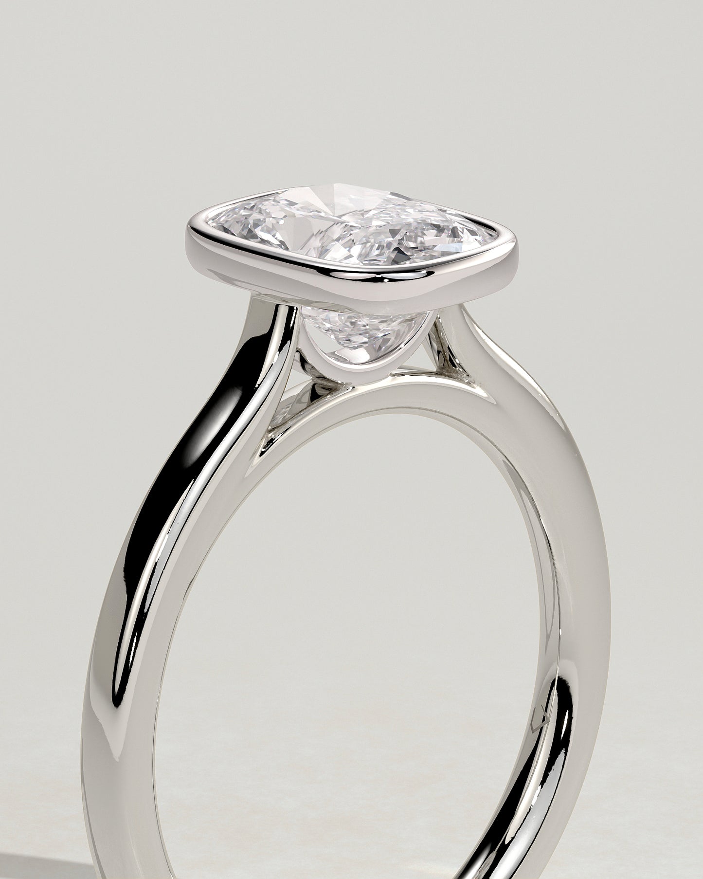 Billie - Elongated Cushion Bezel Solitaire with Cathedral High Setting Engagement Ring - Platinum - White Gold / Platinum 2ct
