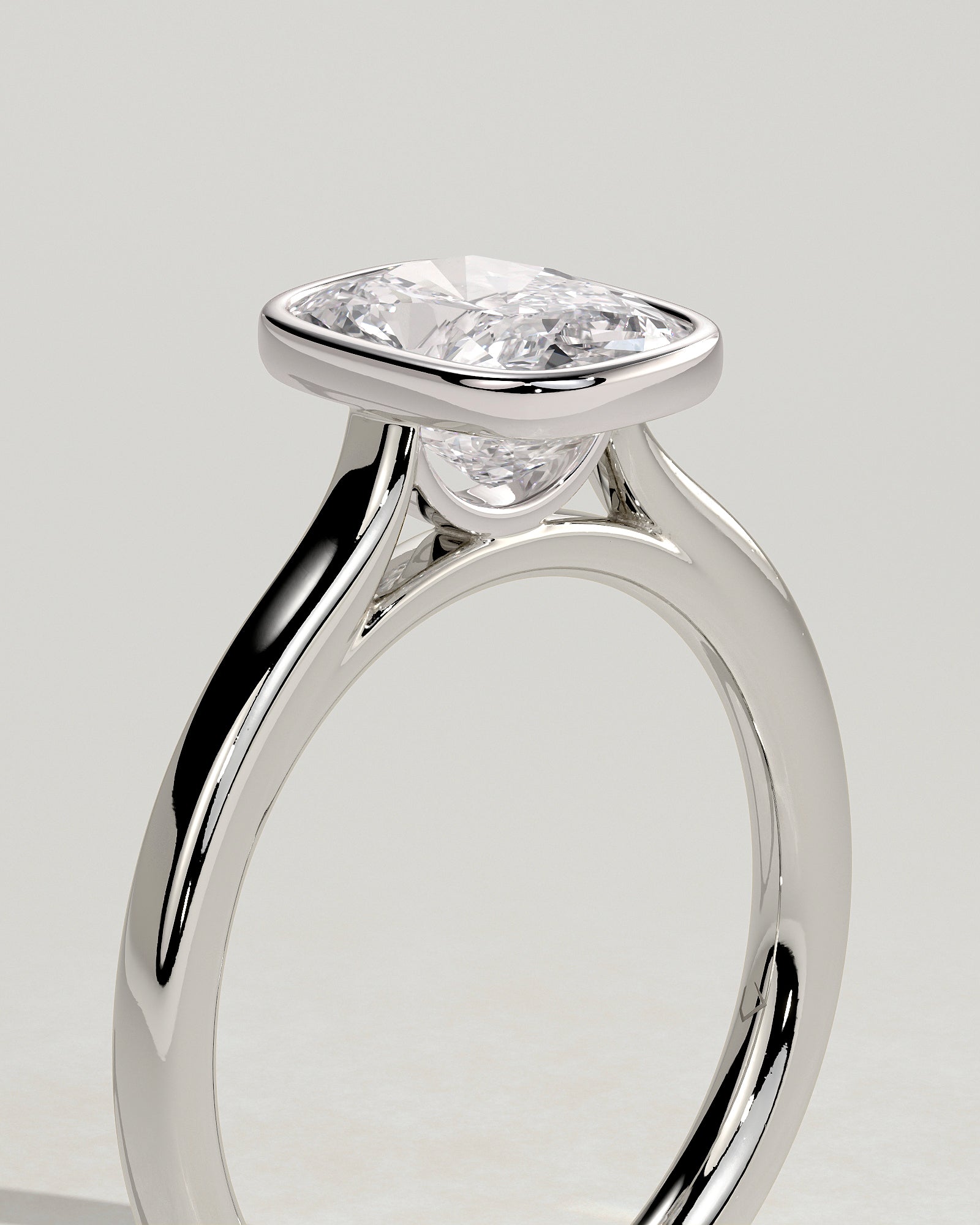 Billie - Elongated Cushion Bezel Solitaire with Cathedral High Setting Engagement Ring - Platinum - White Gold / Platinum 2ct