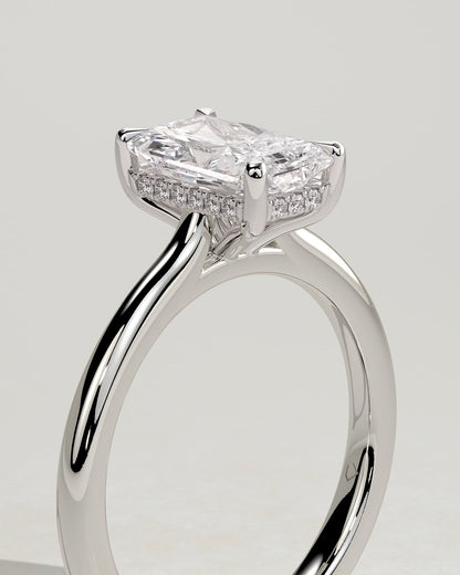 Ari - Radiant Claw Solitaire with Hidden Halo, Tapered Band and Cathedral High Setting Engagement Ring - White Gold - white gold - Lara Jewels
