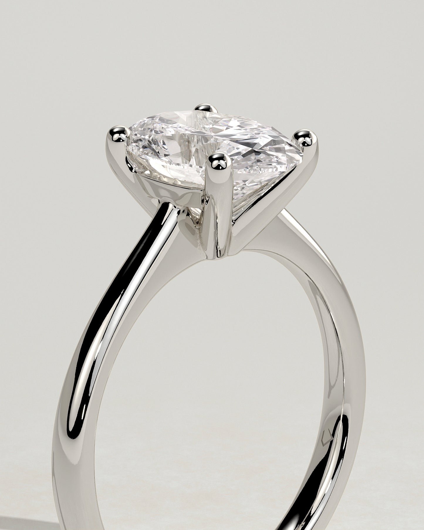 Emily - Oval Claw Solitaire with Pinched Tapered Band and Cathedral Low Setting Engagement Ring - Platinum - White Gold / Platinum 2ct
