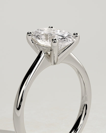 Emily - Oval Claw Solitaire with Pinched Tapered Band and Cathedral Low Setting Engagement Ring - White Gold