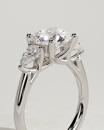 Adelyn - Round Claw Trilogy with Pear Side Stones and Open Trellis Gallery Engagement Ring - Platinum - platinum - Lara Jewels