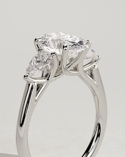 Amara - Oval Claw Trilogy with Pear Side Stones and Open Trellis Gallery Engagement Ring - Platinum - platinum - Lara Jewels
