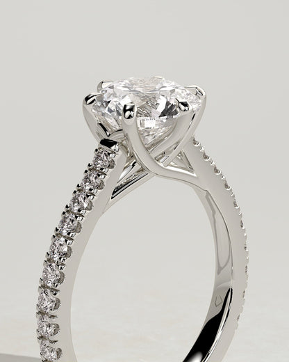 Briar - Round Claw Solitaire with Trellis Gallery, Pave Band and Cathedral Low Setting Engagement Ring - Platinum