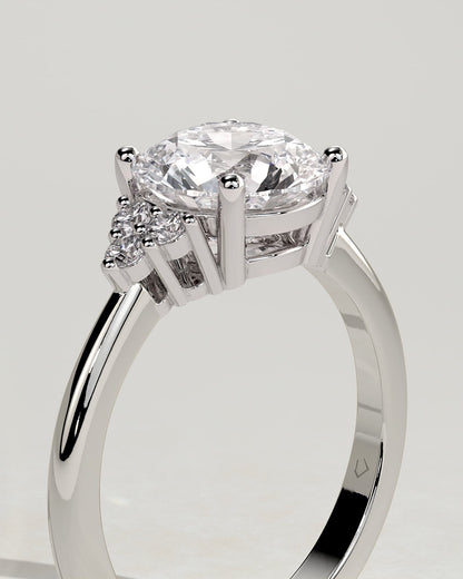 Greta - Round Claw Solitaire with Round Shoulder Stones Engagement Ring - Platinum