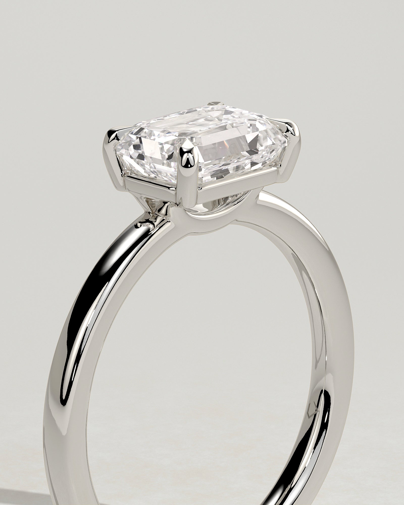 Evelyn - Emerald East West Claw Solitaire with Raised Basket Gallery Engagement Ring - Platinum - White Gold / Platinum 2ct