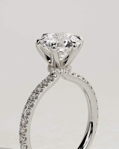 Holly - Round Claw Solitaire with Pave Band and Pave Collar Engagement Ring - Platinum