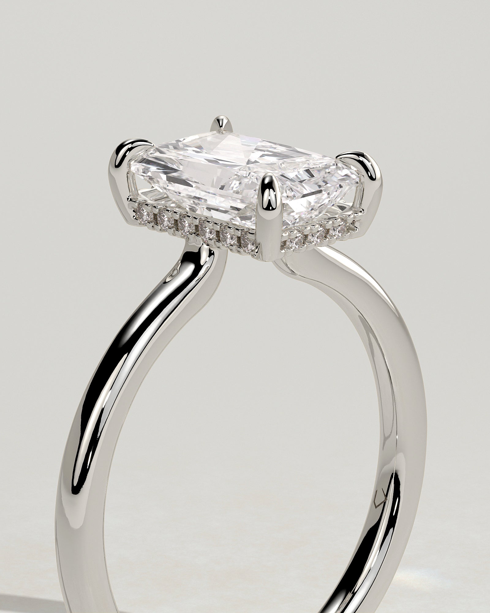 Adina - Radiant Claw Solitaire with Hidden Halo and Floating Cathedral Low Setting Engagement Ring - Platinum - White Gold / Platinum 2ct
