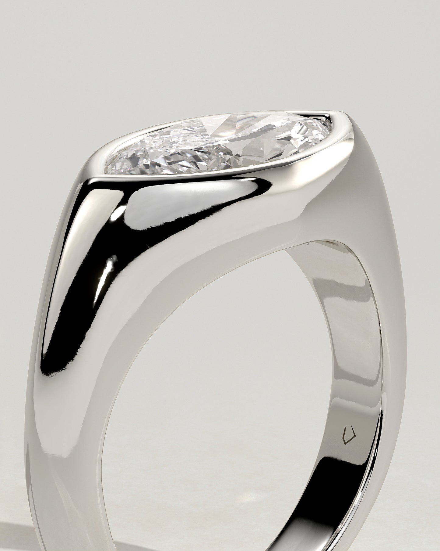 Angie - Statement Marquise East West Bezel Solitaire with Signet Band Engagement Ring - Platinum - White Gold / Platinum 2ct
