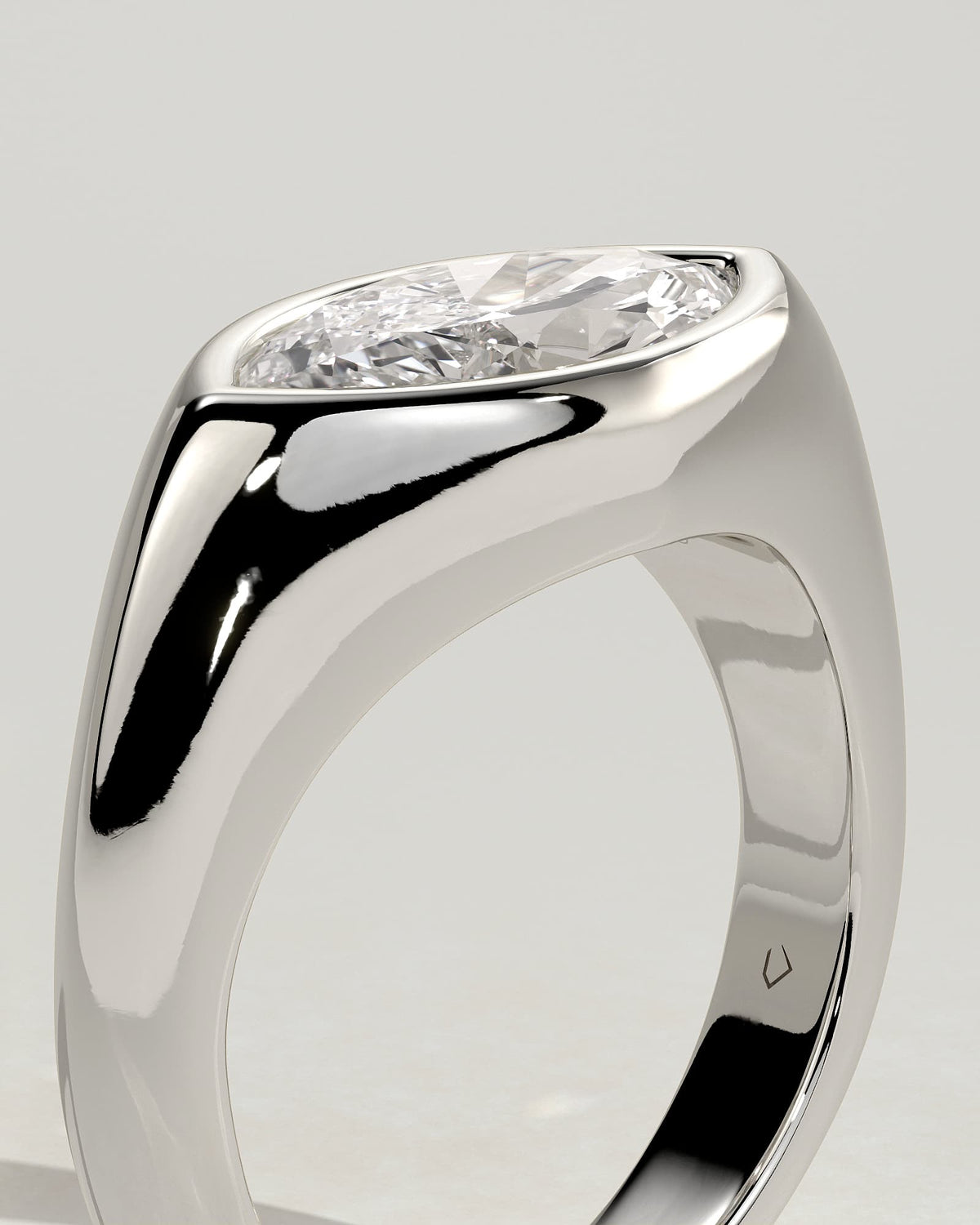 Angie - Statement Marquise East West Bezel Solitaire with Signet Band Engagement Ring - White Gold - white gold - Lara Jewels