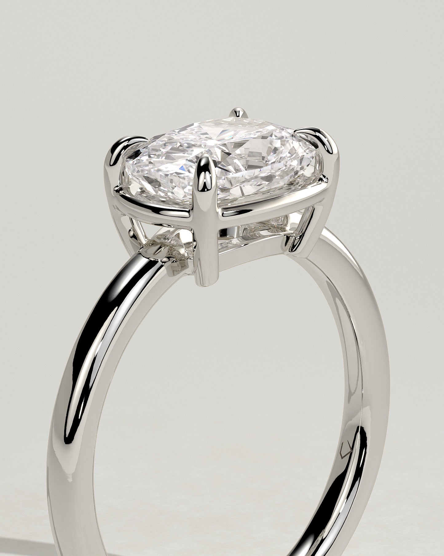Daya - Elongated Cushion East West Claw Solitaire with Bezel Frame Engagement Ring - Platinum - White Gold / Platinum 2ct
