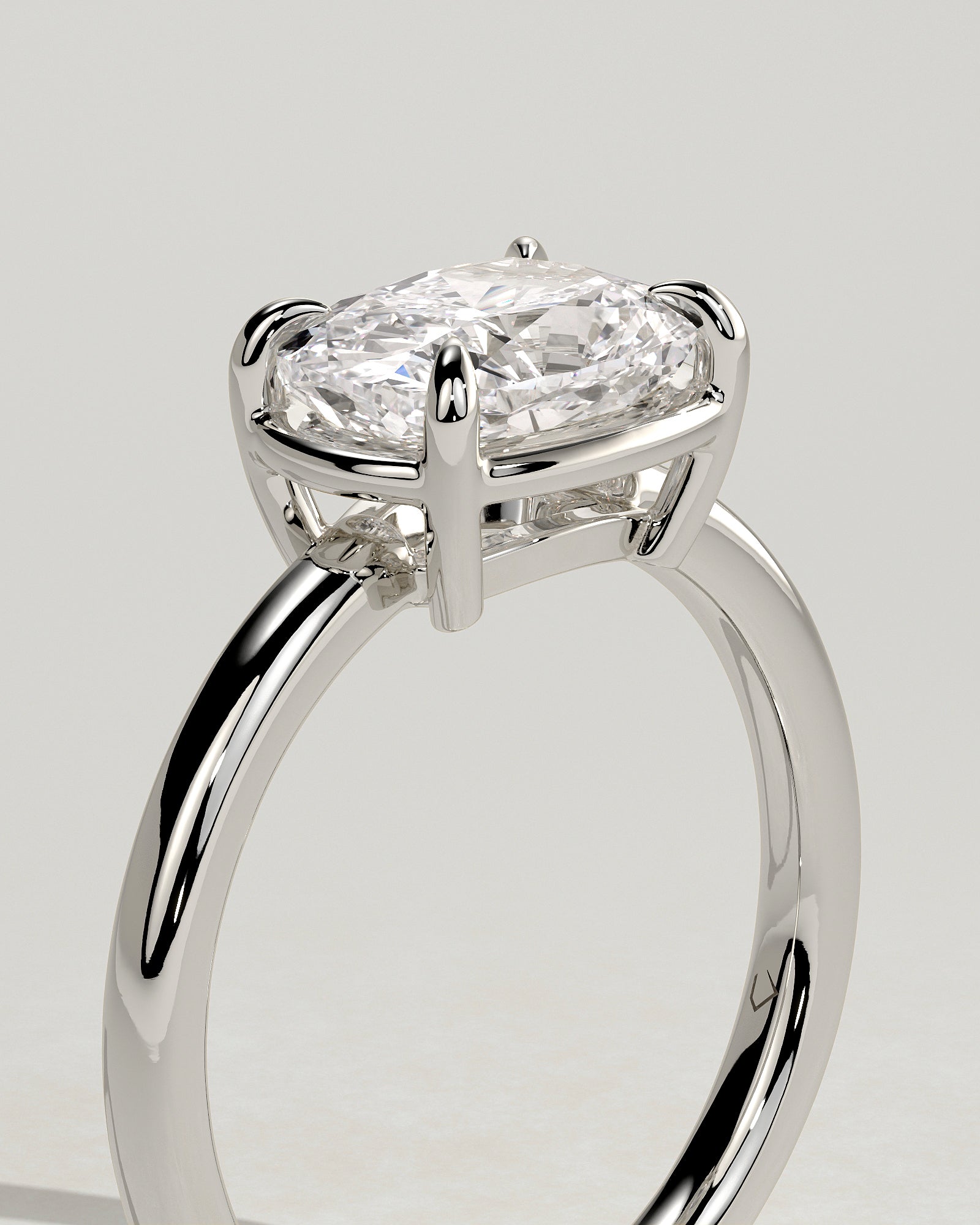 Daya - Elongated Cushion East West Claw Solitaire with Bezel Frame Engagement Ring - Platinum - White Gold / Platinum 2ct