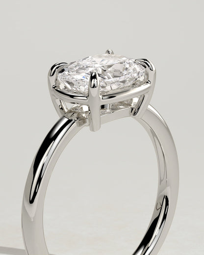 Daya - Elongated Cushion East West Claw Solitaire with Bezel Frame Engagement Ring - White Gold